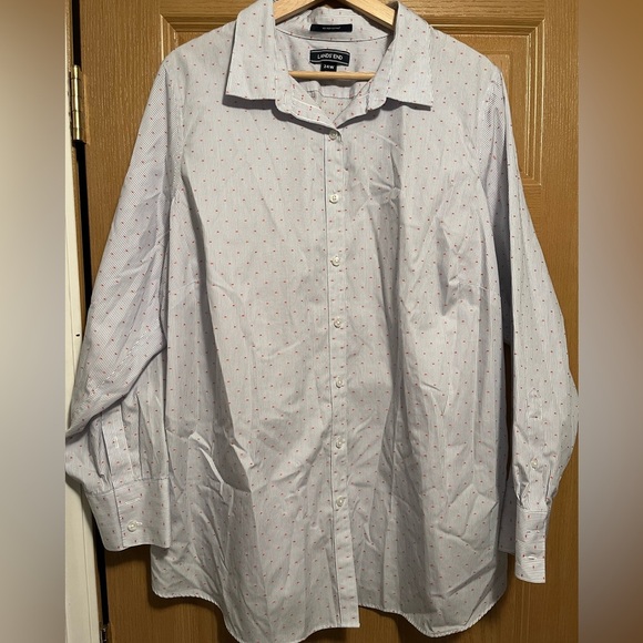 Lands End Women's Supima Button Up Shirt 3/4 Sleeve Striped Oxford Stretch Top - Picture 7 of 12